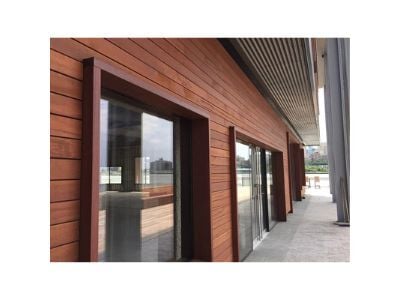 Mataverde Hardwood siding,  FSC Jatoba on Pier 17 storefronts