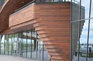 Mataverde Ipe rainscreen steamed, bent, curved and fastened using old school millwork and shipwright techniques and Climate-Shield rainscreen system