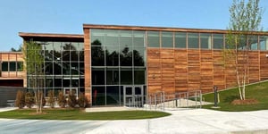 Mansfield Elementary Mataverde Ipe Wood Rainscreen Siding - Back Facade Window Wall